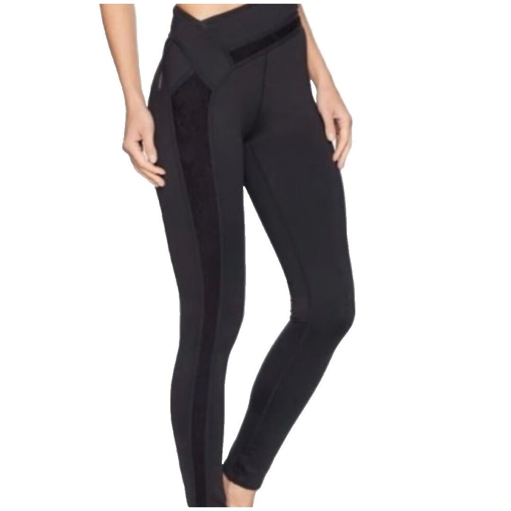 FP Movement Free People Leggings Women's Small Black V Waist Mesh Side Panels